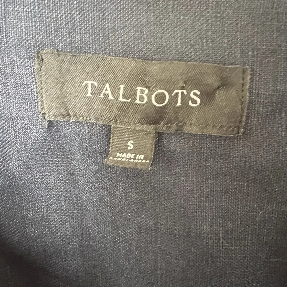 TALBOTS 100%‎ Linen Jacket Womens SMALL Navy Button Front Utility Outdoor Casual - Picture 3 of 8